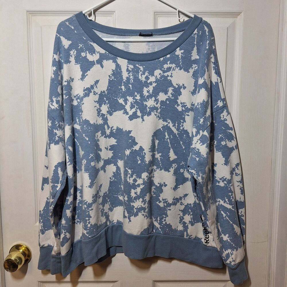 Reebok Blue White Tie Dye Boat Neck Sweatshirt Athleisure Loungewear Size 3XL